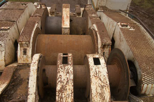 Six of the drums in the drumset